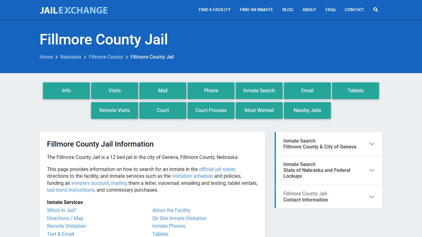 Fillmore County Jail, NE Inmate Search, Information